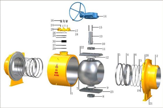 直埋式全(quán)焊接球閥(fá)拆解圖